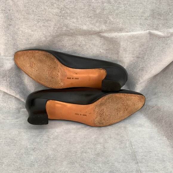 Salvatore Ferragamo Women’s Leather Heel Black Slip On Logo Buckle Shoes - Picture 15 of 15